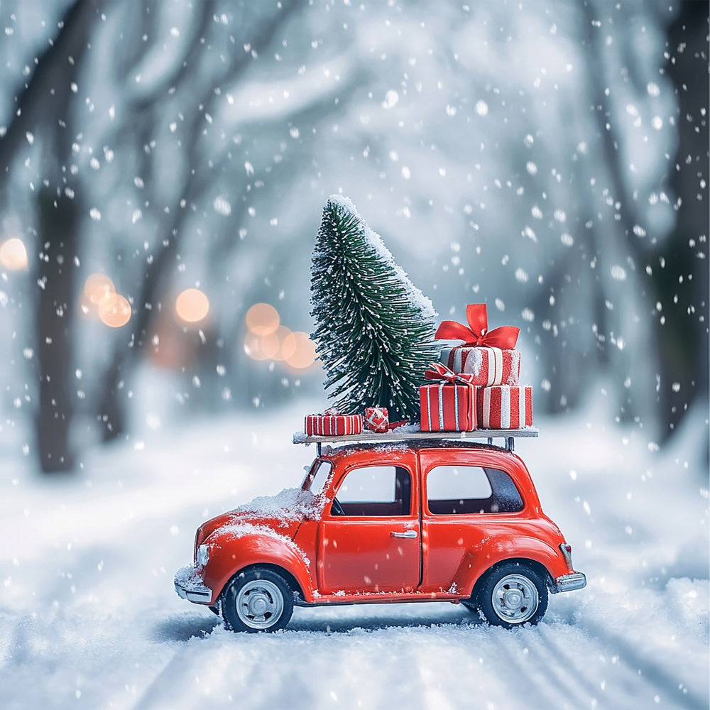 Winter Wonderland Backdrop Gift-Laden Red Car Backdrop UK BRP11-56