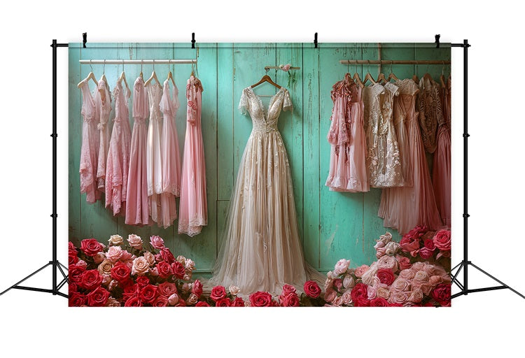 Vintage Backdrop Dress Flower Decor Pink Gowns Backdrop UK BRP11-568