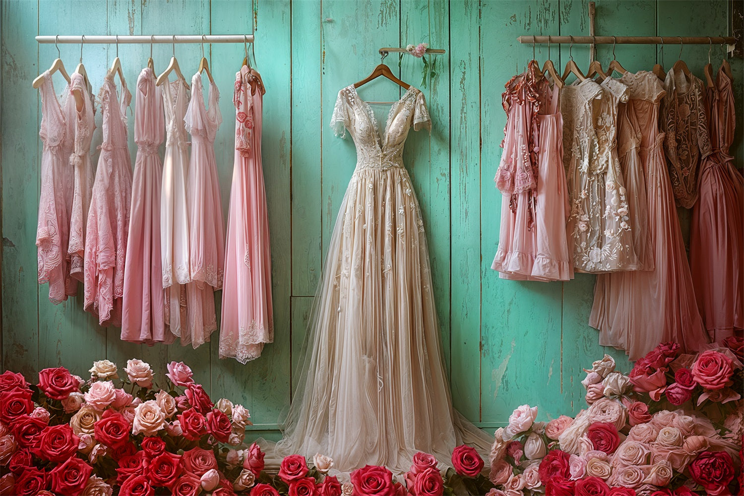 Vintage Backdrop Dress Flower Decor Pink Gowns Backdrop UK BRP11-568