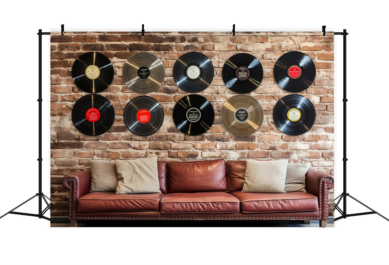 Vintage Photography Backdrop Vinyl Records Brick Wall Backdrop UK BRP11-593