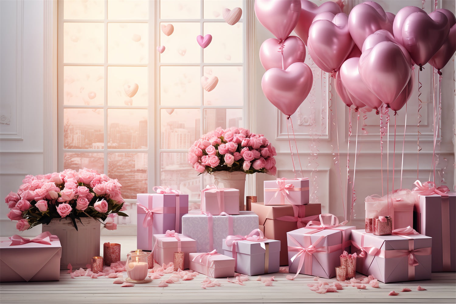 Valentine Backdrop Ideas Heart Balloon Rose Celebration Window Backdrop UK BRP12-193