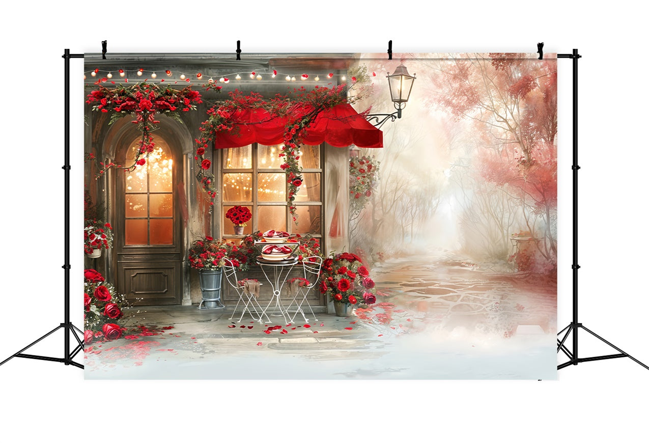 Valentine Theme Backdrop Romantic Cafe Scene Red Rose Backdrop UK BRP12-235