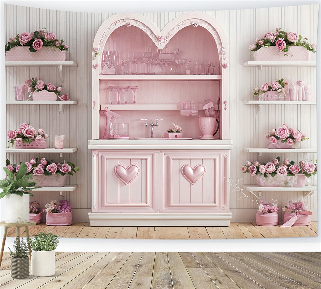Valentine's Day Backdrop Pink Rose Kitchen Decor Backdrop UK BRP12-236