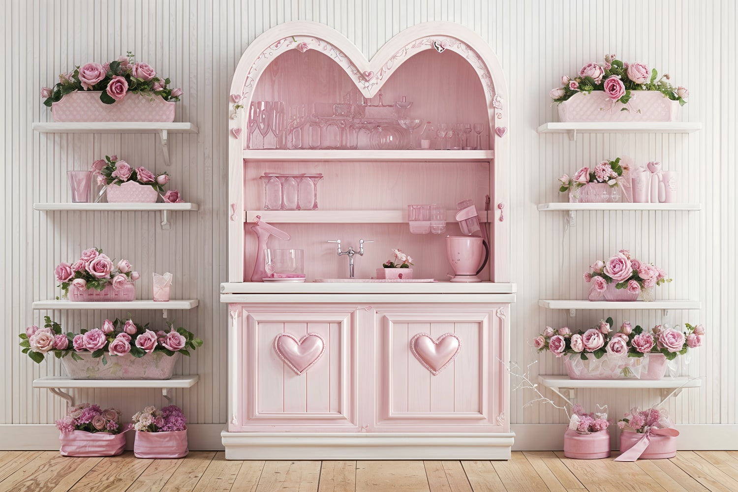 Valentine's Day Backdrop Pink Rose Kitchen Decor Backdrop UK BRP12-236