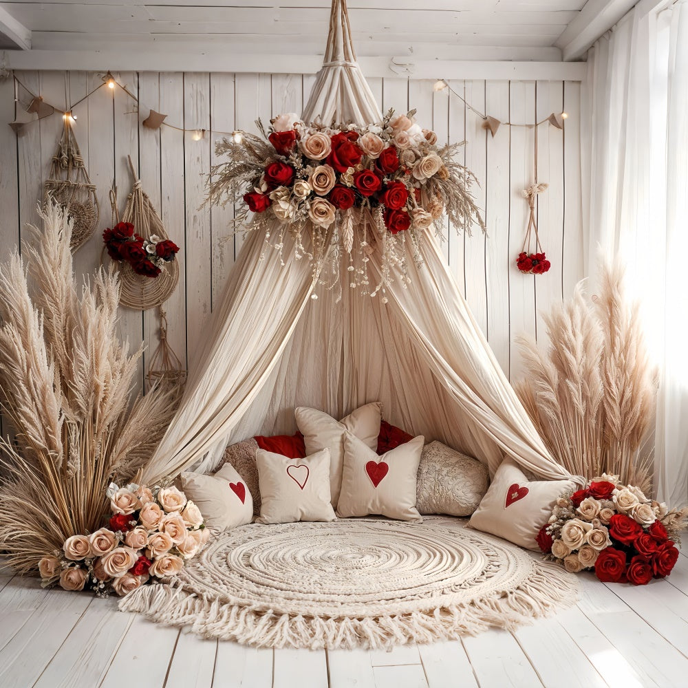 Valentine Photography Backdrops Boho Canopy Rose Decor Backdrop UK BRP12-254