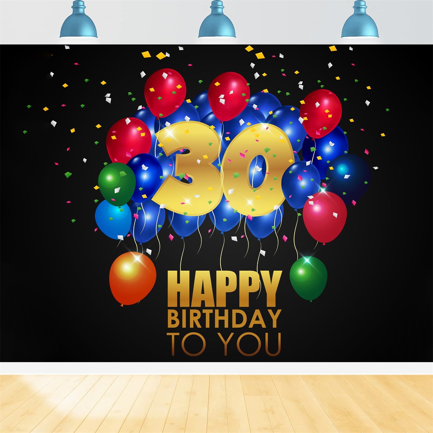 Happy Birthday Backdrop Colorful Balloons Golden 30th Backdrop UK BRP12-278