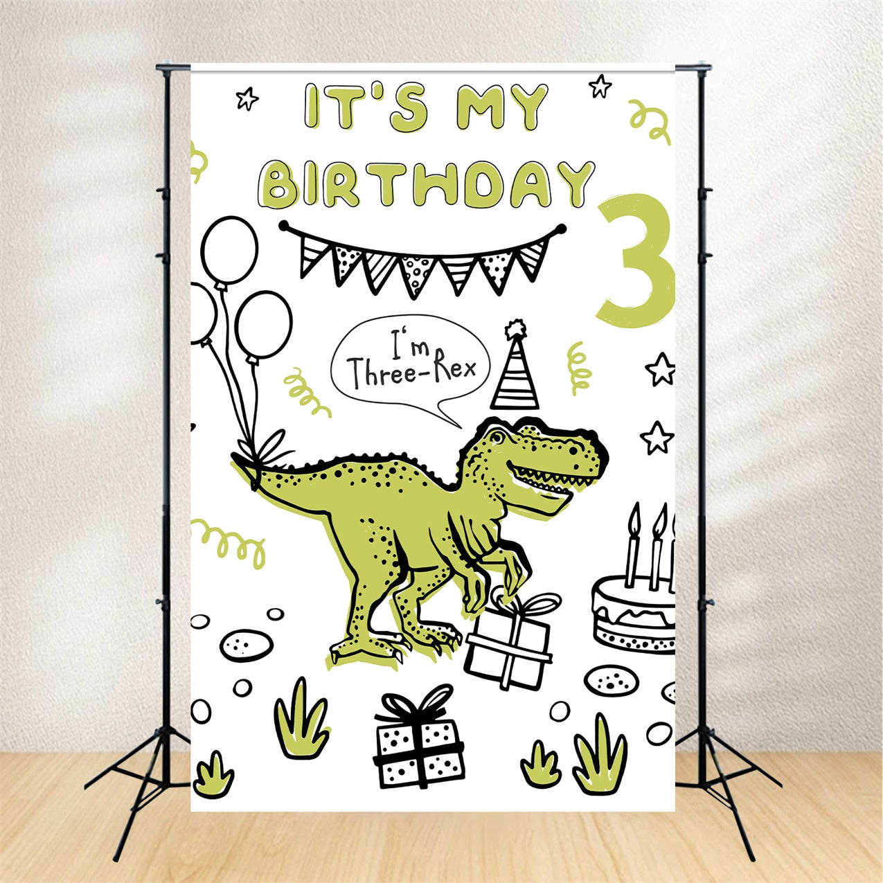 Customized Backdrop For Birthday Jurassic Dinosaur Three-Rex Backdrop UK BRP12-295