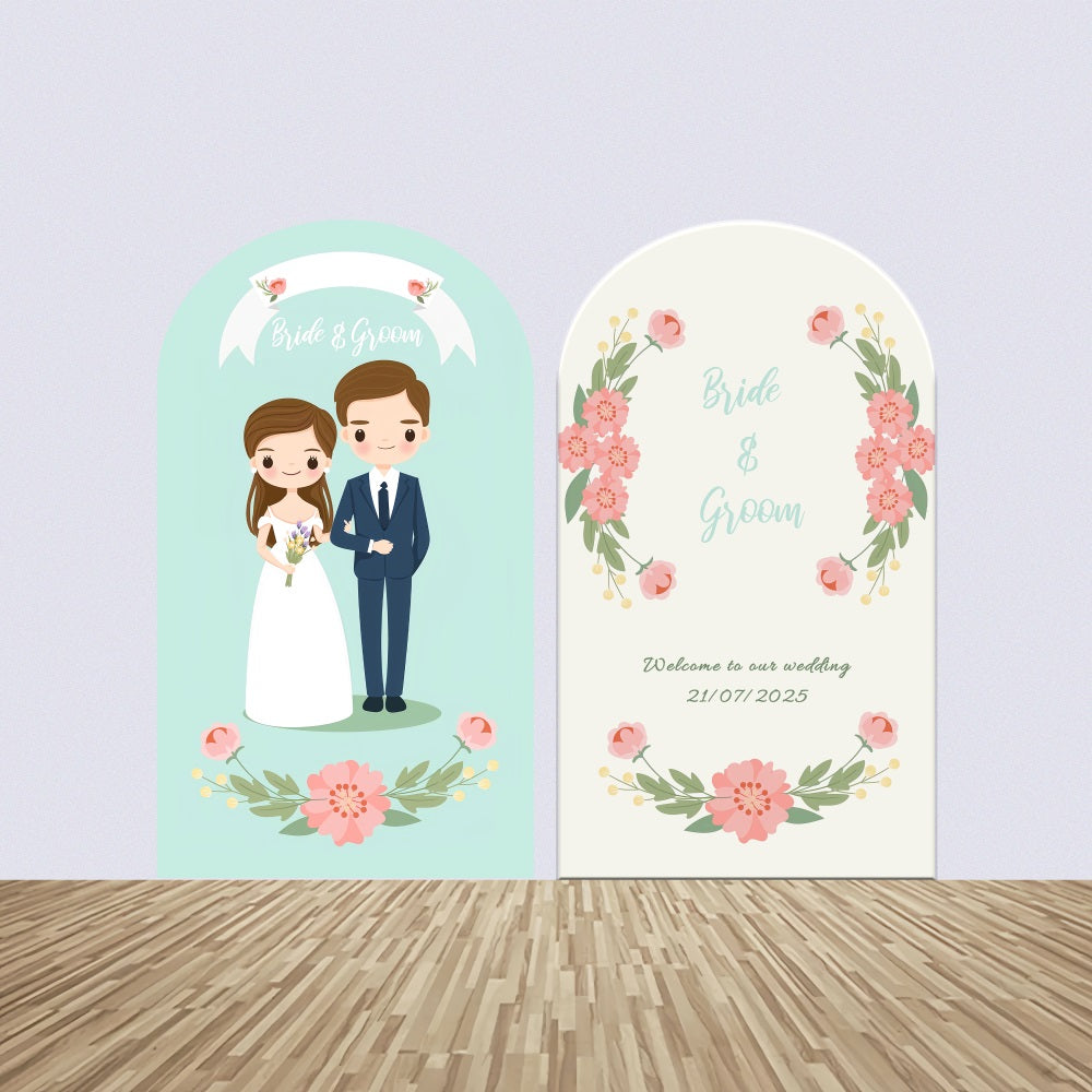 Customized Wedding Backdrops Bride Groom Cartoon Arch Backdrop Kit UK BRP12-324