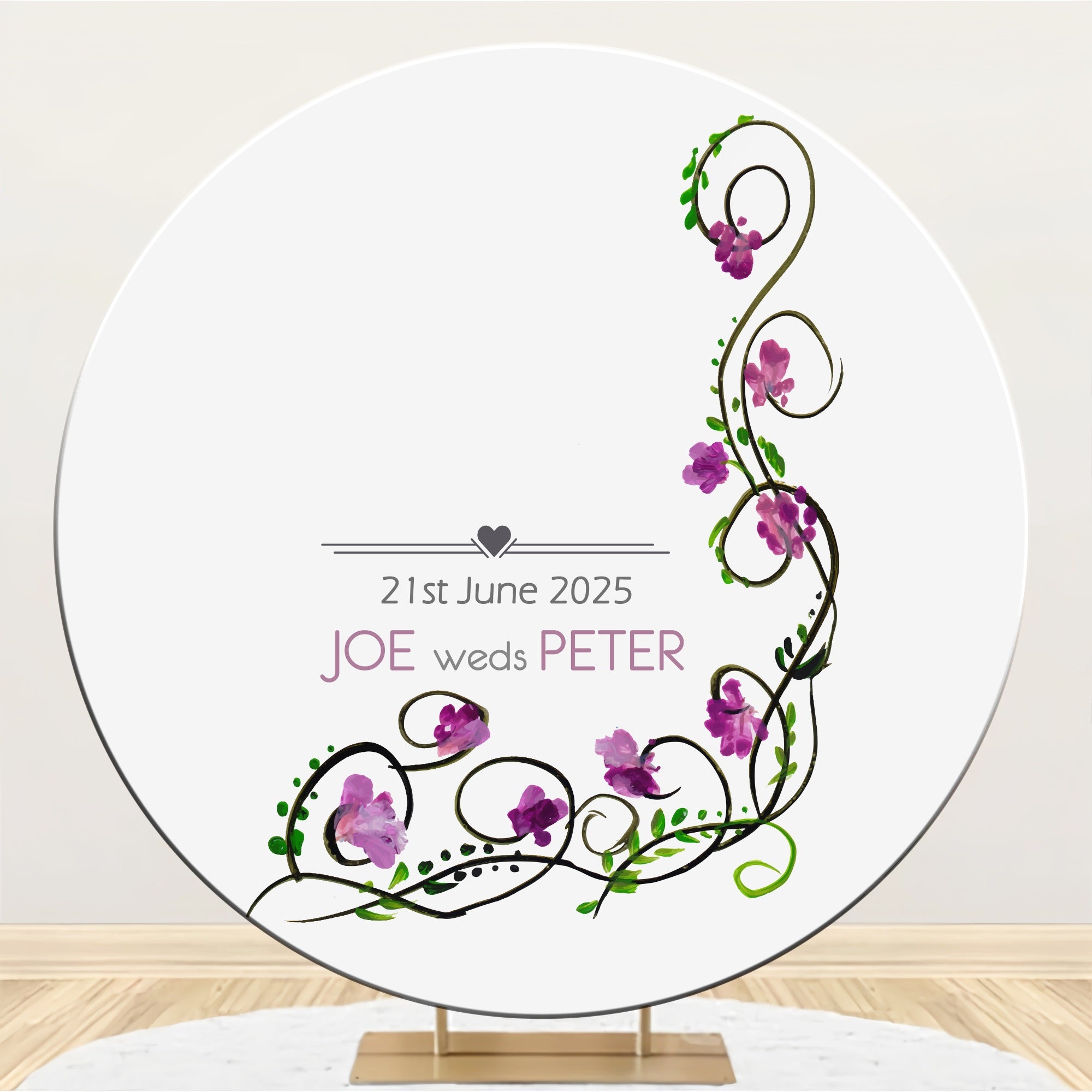 Personalized Wedding Backdrop Delicate Floral Vines Round Backdrop UK BRP12-327