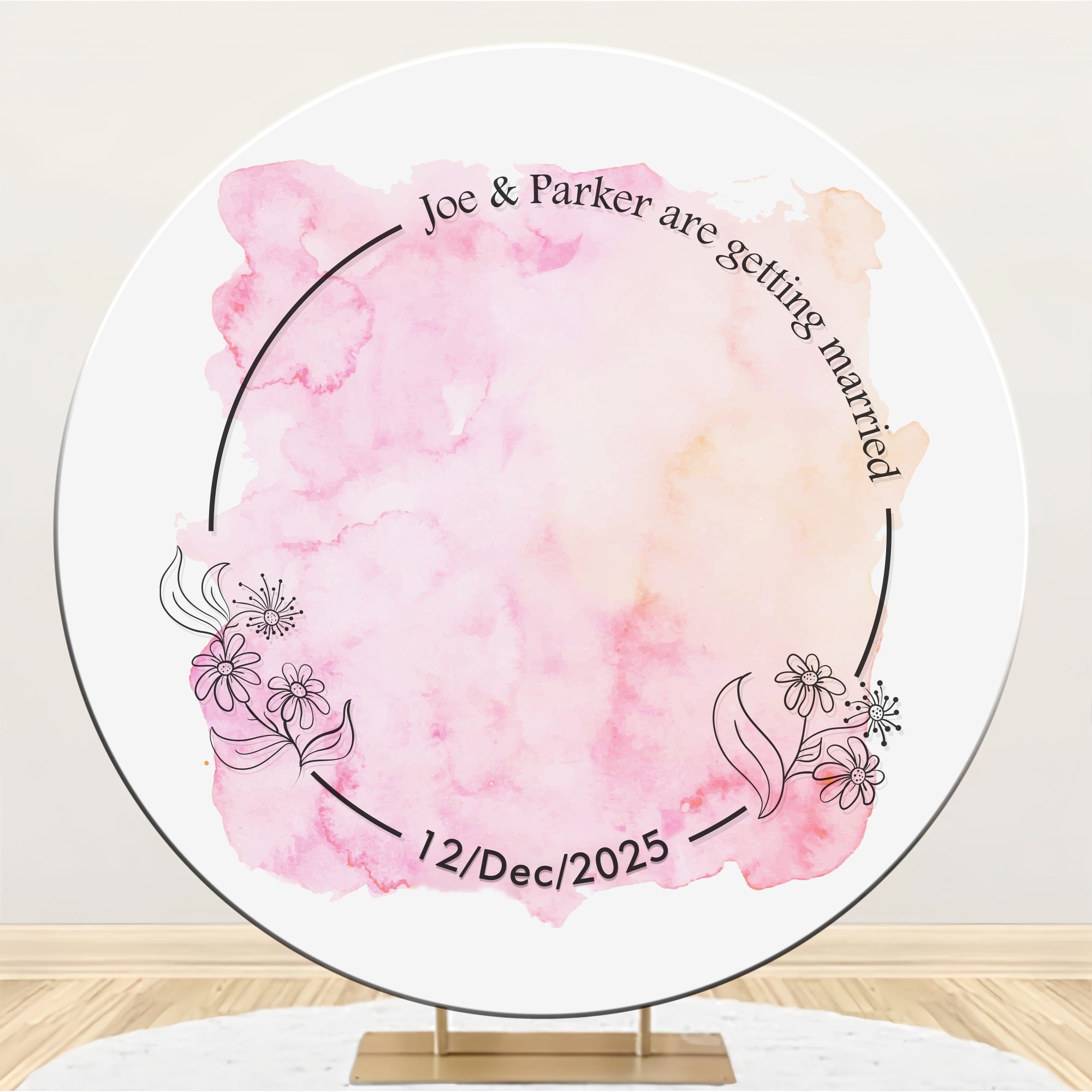 Backdrop For Wedding Personalized Pink Floral Round Backdrop UK BRP12-330