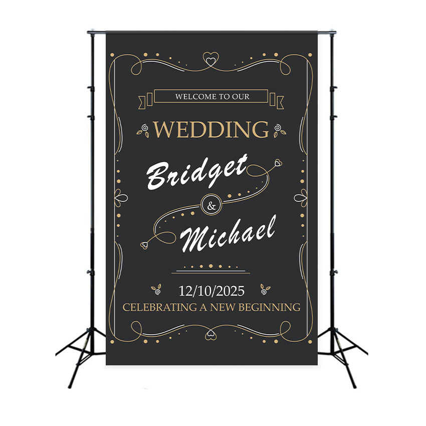 Personalized Wedding Backdrops Black Chalk Style Elegant Backdrop UK BRP12-340