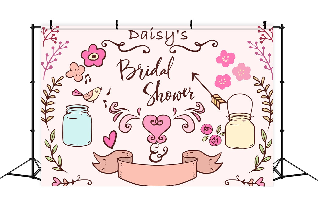 Personalized Backdrop For Wedding Pink Heart Bridal Shower Backdrop UK BRP12-360