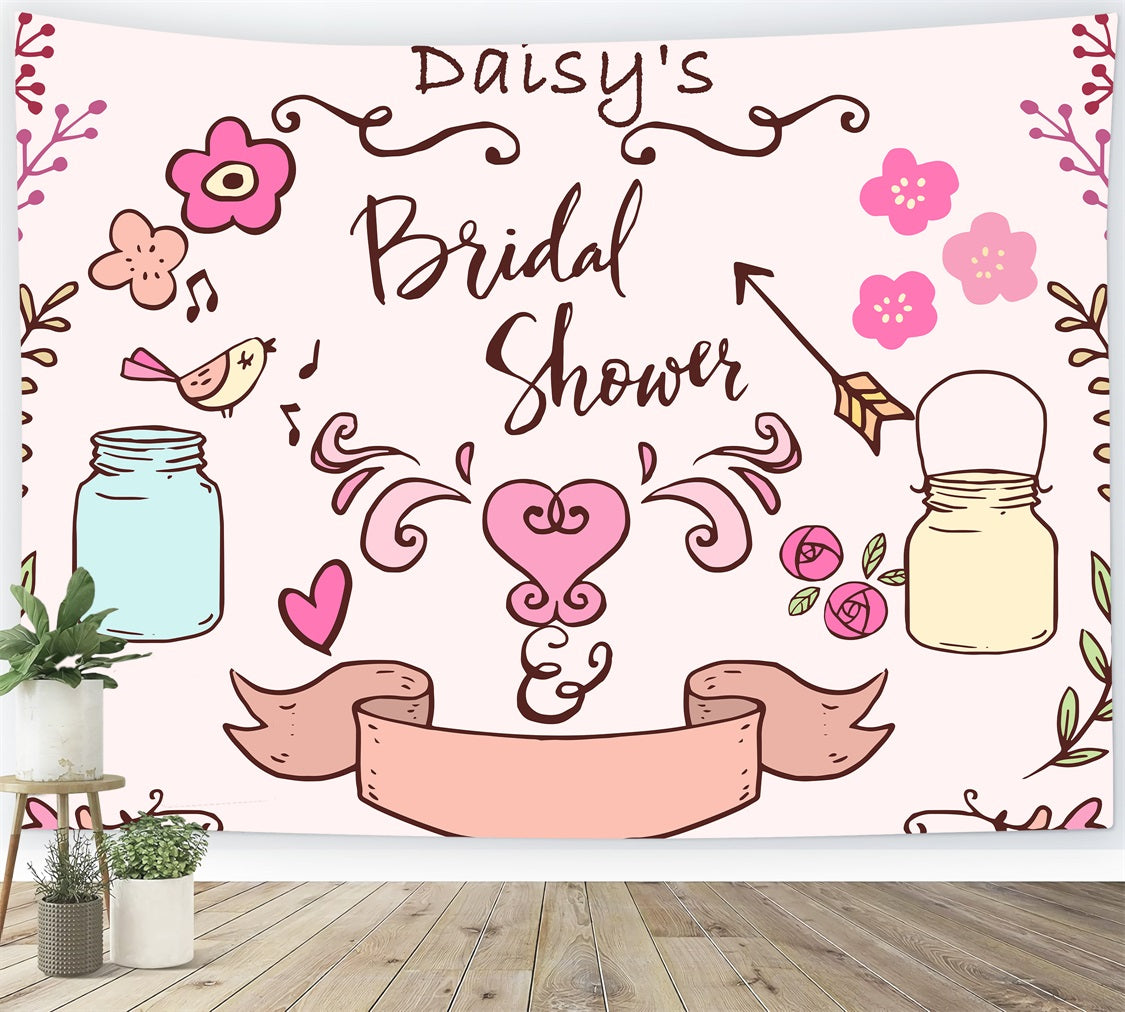 Personalized Backdrop For Wedding Pink Heart Bridal Shower Backdrop UK BRP12-360