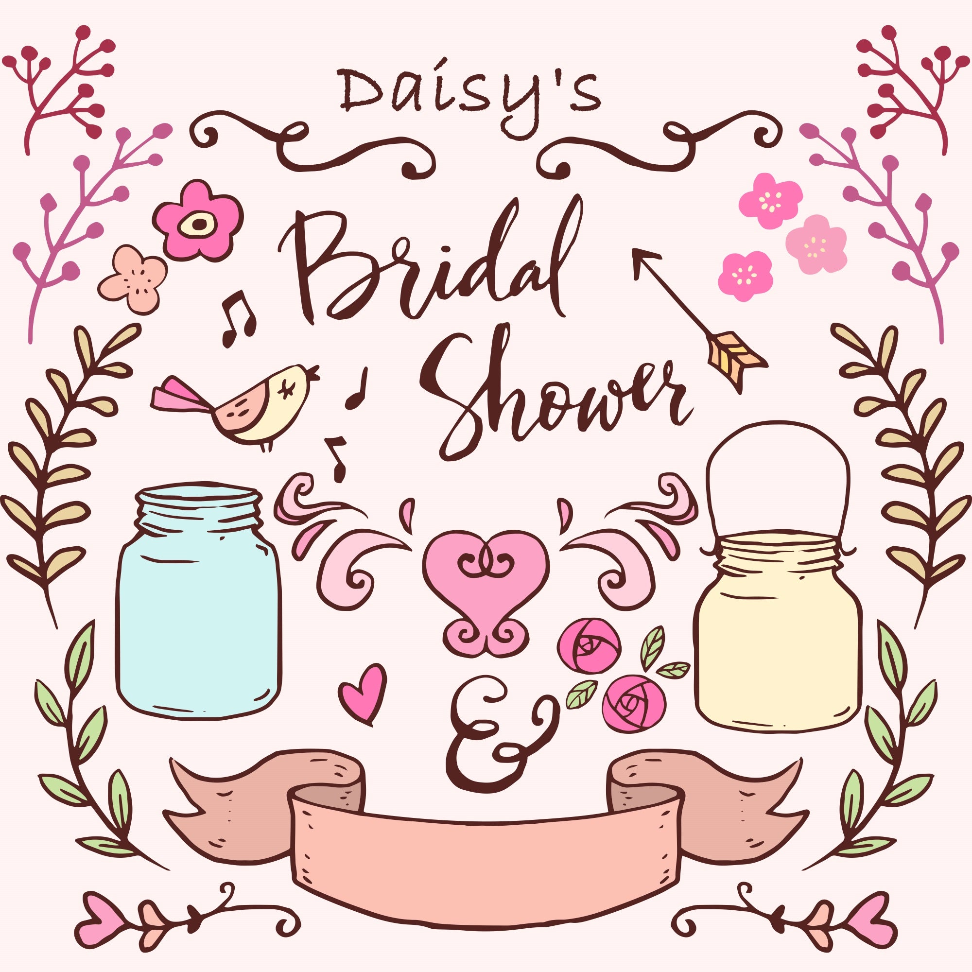 Personalized Backdrop For Wedding Pink Heart Bridal Shower Backdrop UK BRP12-360