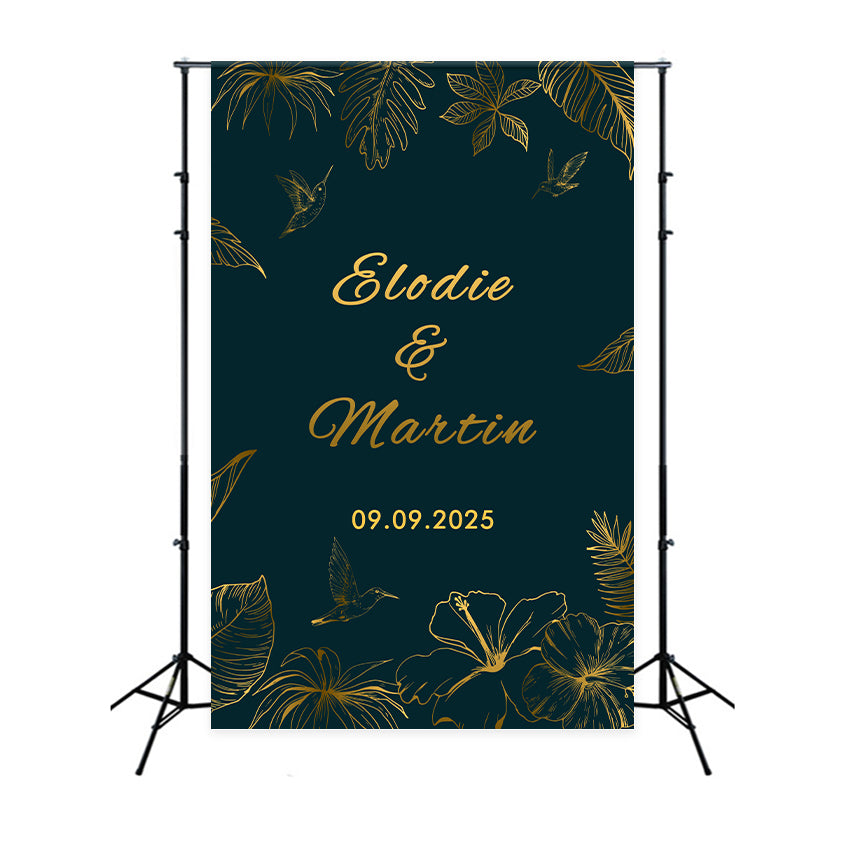Personalized Wedding Backdrops Green Gold Nature Backdrop UK BRP12-363