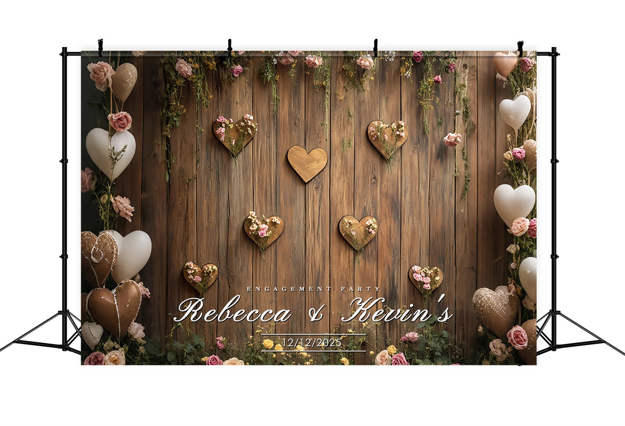 Personalised Wedding Backdrop Wooden Hearts Floral Engagement Party Backdrop UK BRP12-368