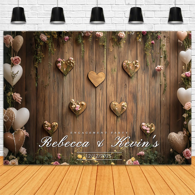 Personalised Wedding Backdrop Wooden Hearts Floral Engagement Party Backdrop UK BRP12-368