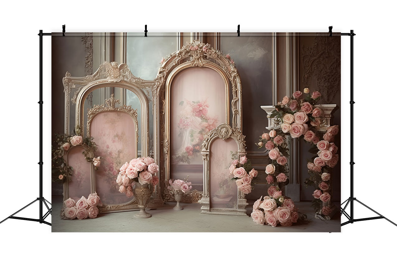 Maternity Photo Backdrops Vintage Frame Roses Decor Backdrop UK BRP12-37