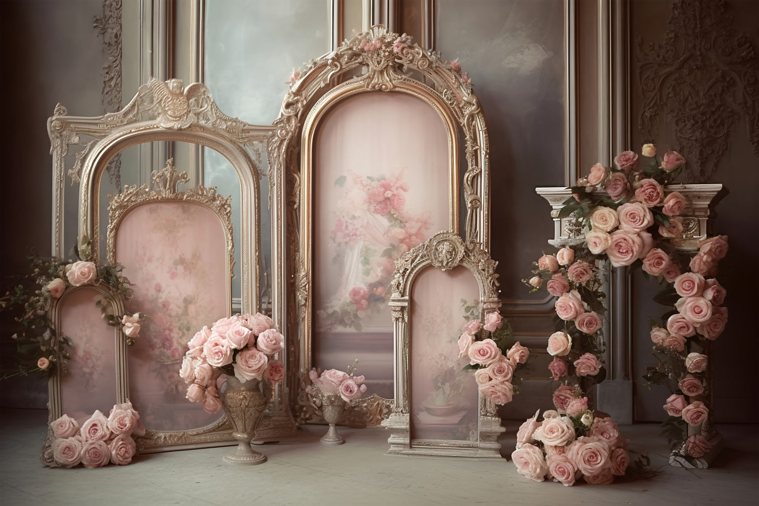 Maternity Photo Backdrops Vintage Frame Roses Decor Backdrop UK BRP12-37