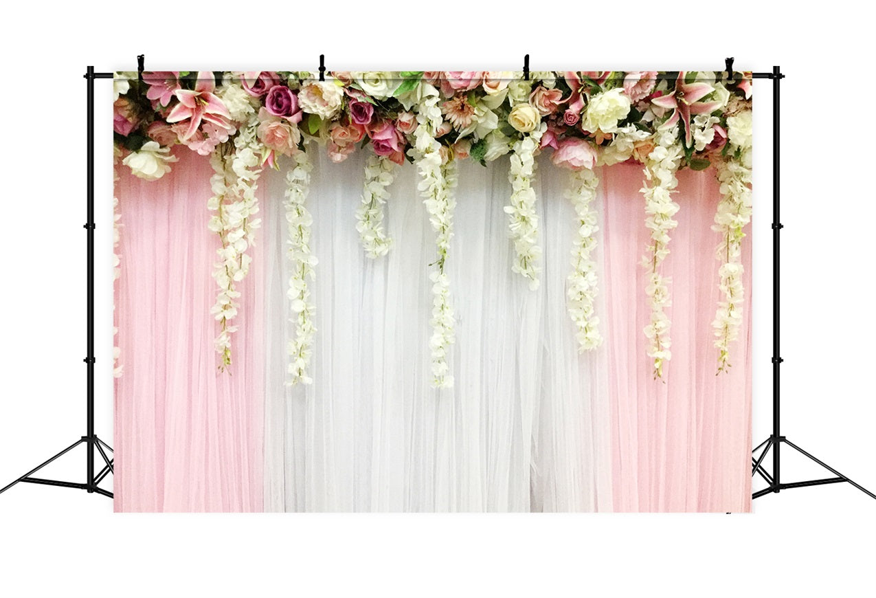 Wedding Photography Backdrops Pink White Floral Drapes Backdrop UK BRP12-383