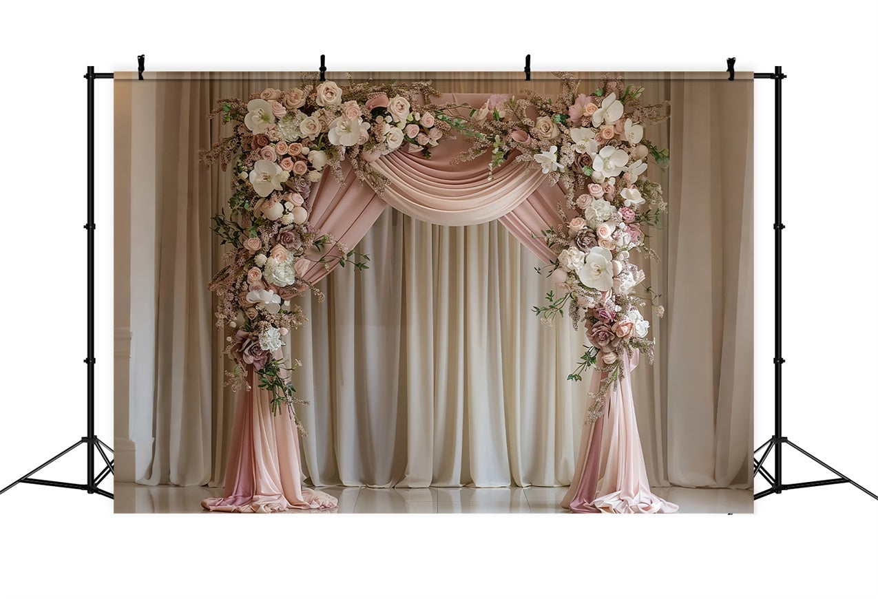 Wedding Photos Backdrop Blush Draped Floral Arch Backdrop UK BRP12-385