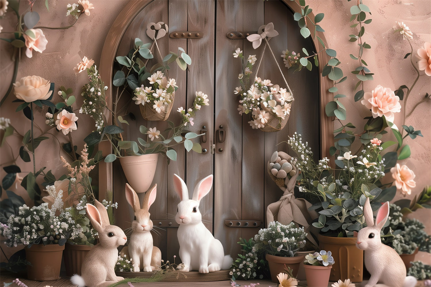 Easter Backdrop Photography Bunny Cottage Floral Decor Backdrop UK BRP12-393