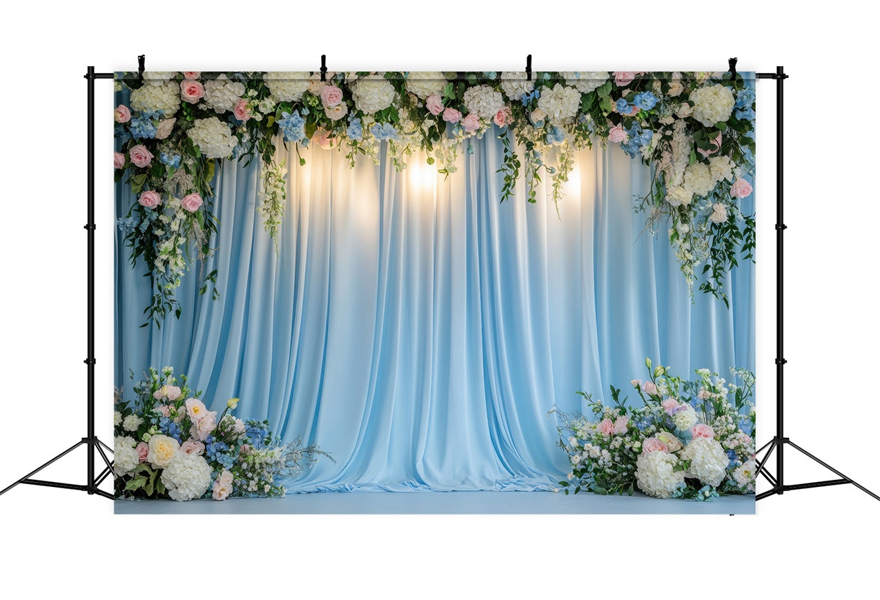 Spring Backdrops Soft Blue Floral Drapes Wedding Backdrop UK BRP12-449