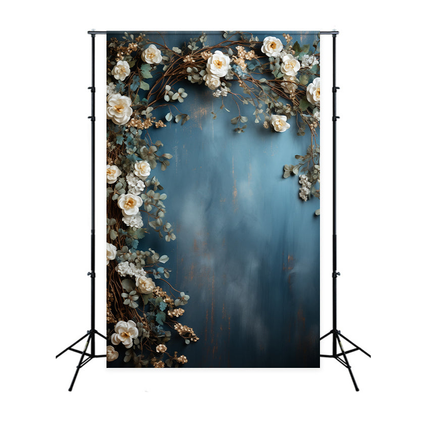 Maternity Photography Backdrops White Floral Blue Wall Backdrop UK BRP12-45