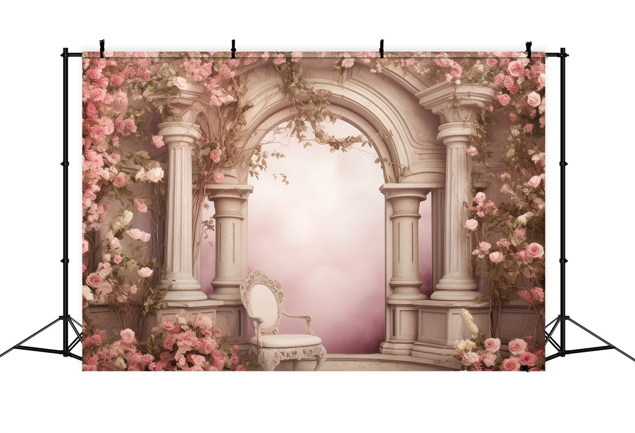 Spring Photography Backdrops Dreamy Pink Floral Arch Backdrop UK BRP12-453