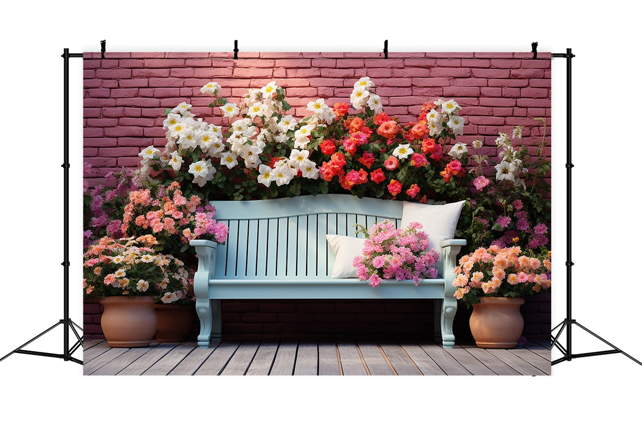 Backdrop Spring Elegant Floral Bench Brick Wall Backdrop UK BRP12-457