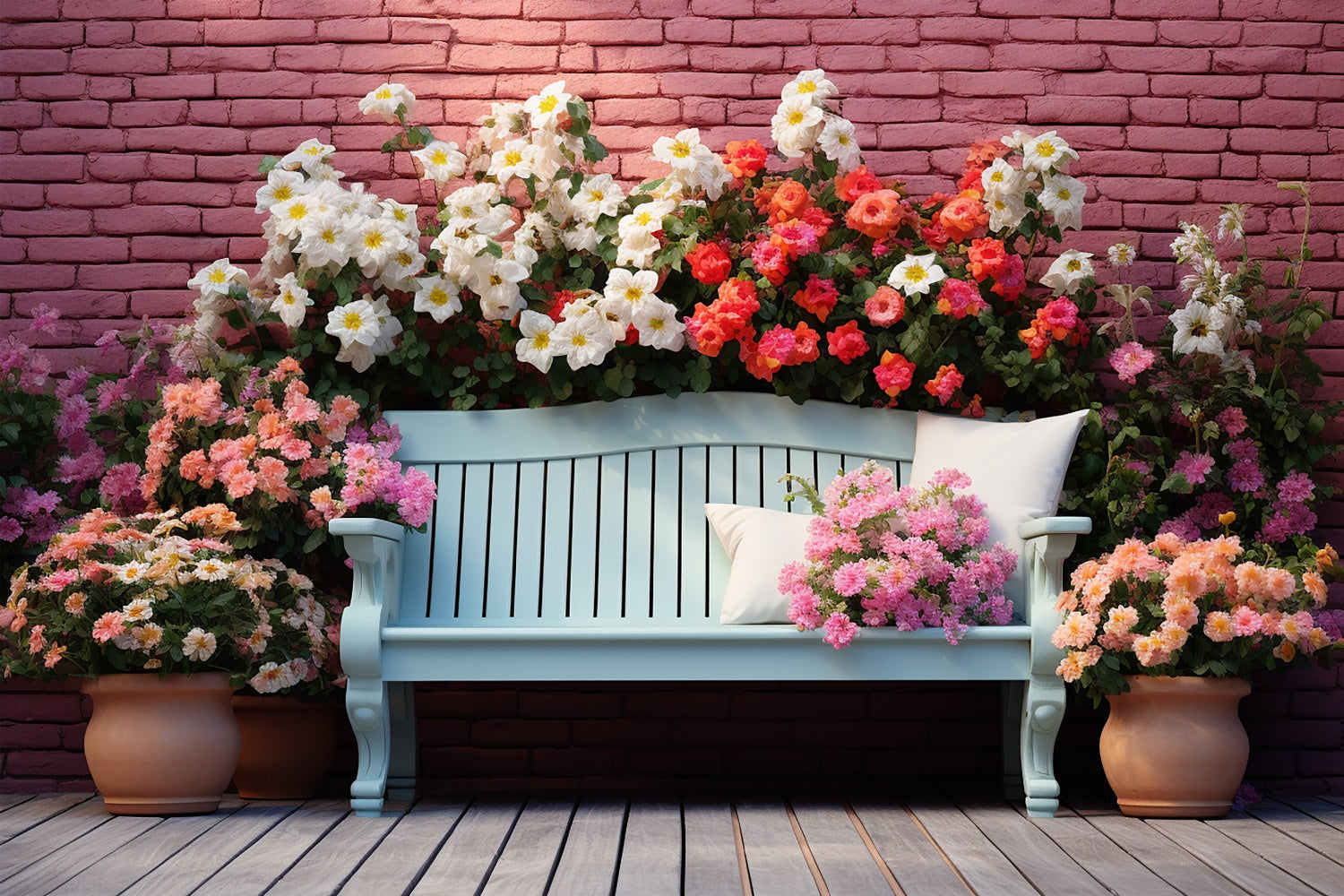 Backdrop Spring Elegant Floral Bench Brick Wall Backdrop UK BRP12-457