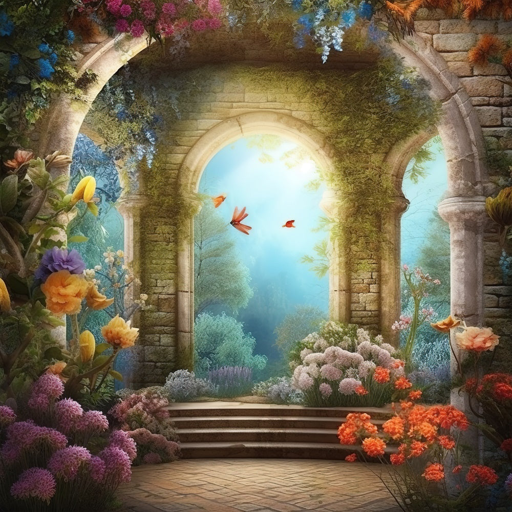 Spring Photo Backdrop Rustic Arch Vibrant Blooms Backdrop UK BRP12-459