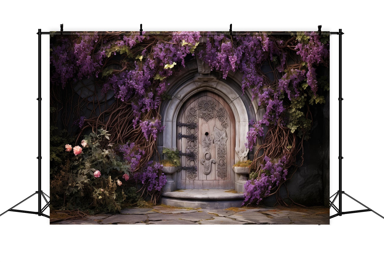 Spring Photo Backdrops Romantic Wisteria Wooden Door Backdrop UK BRP12-461