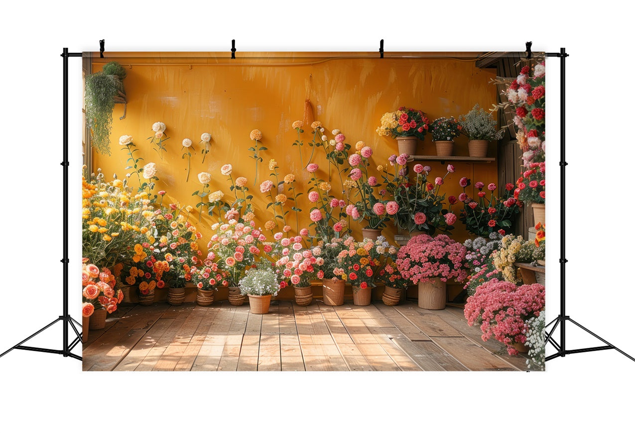Photography Backdrops Spring Bright Flowers Yellow Wall Backdrop UK BRP12-468