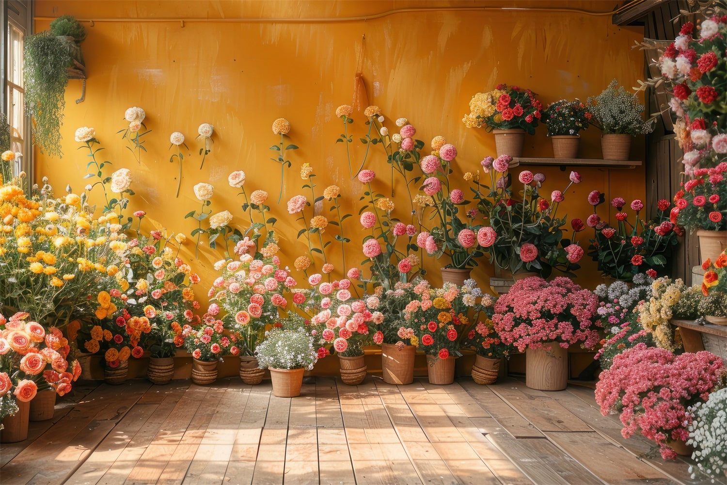 Photography Backdrops Spring Bright Flowers Yellow Wall Backdrop UK BRP12-468