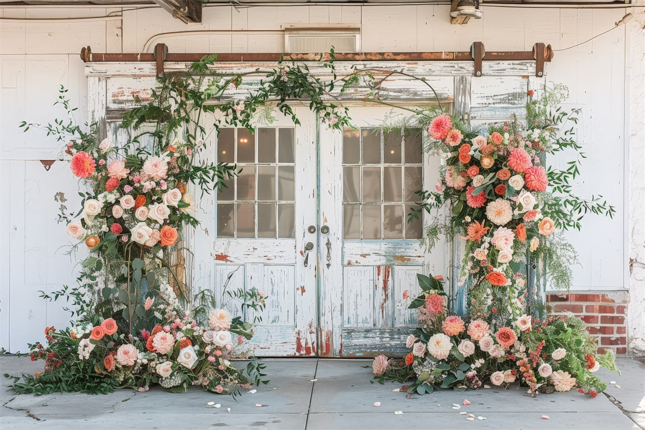 Backdrops Spring Vintage White Door Romantic Floral Backdrop UK BRP12-488