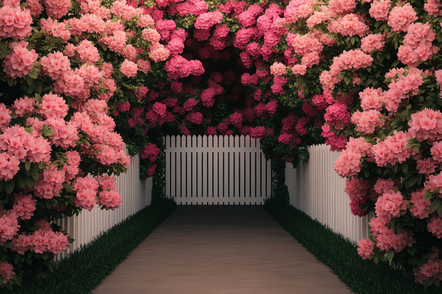 Spring Photo Backdrops Pink Floral White Fence Backdrop UK BRP12-491