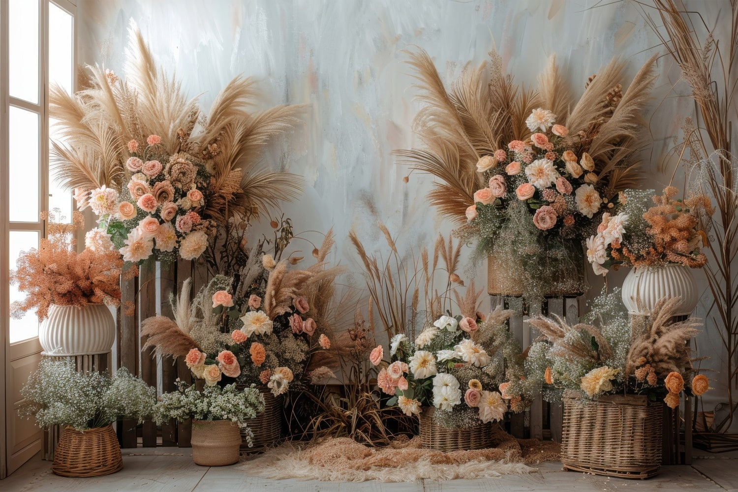 Spring Photography Backdrop Rustic Bohemian Flower Backdrop UK BRP12-492
