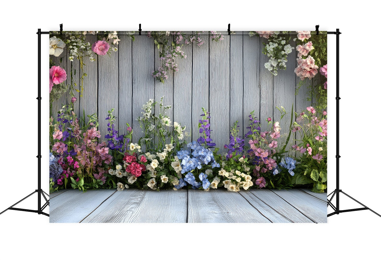 Spring Backdrop Photography Blue Wooden Wall Blooms Backdrop UK BRP12-497