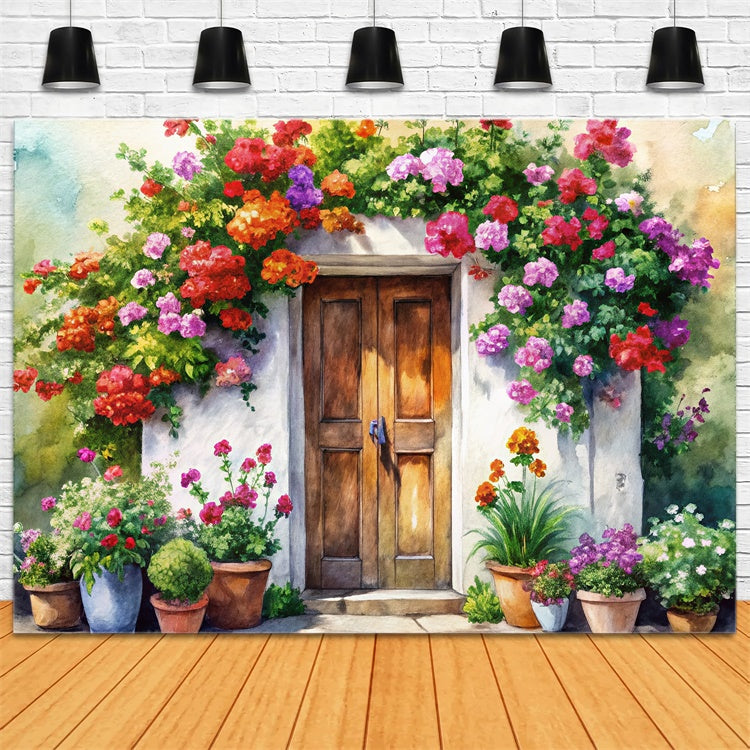 Spring Photography Backdrop Hand-Painted Cottage Door Floral Backdrop UK BRP12-499