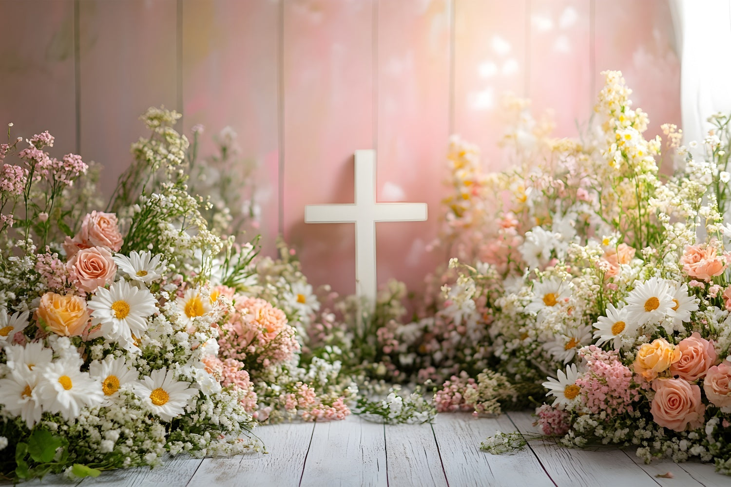Photo Backdrop Spring Pastel Blossoms White Cross Backdrop UK BRP12-510