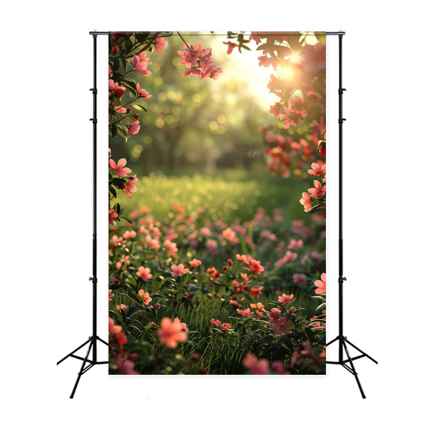 Spring Floral Backdrop Pink Blossoms Sunny Grass Backdrop UK BRP12-516