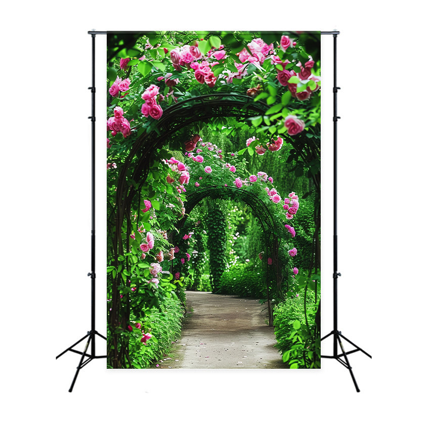 Spring Themed Backdrop Pink Roses Archway Path Backdrop UK BRP12-517