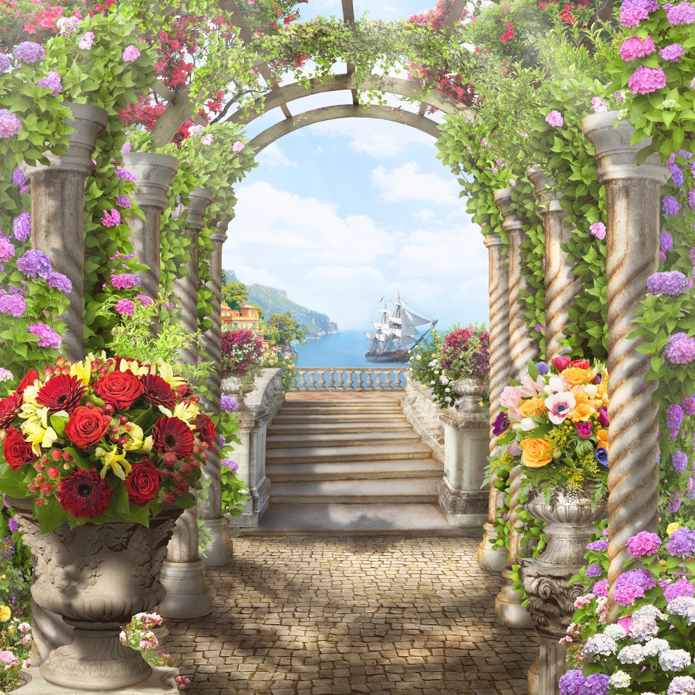 Spring Backdrops Coastal Garden Archway Flower Vines Backdrop UK BRP12-519