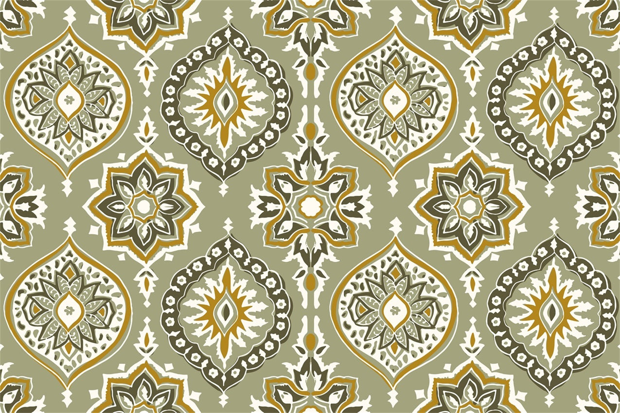 Photography Backdrops Damask Olive Gold Geometric Floral Backdrop UK BRP12-614