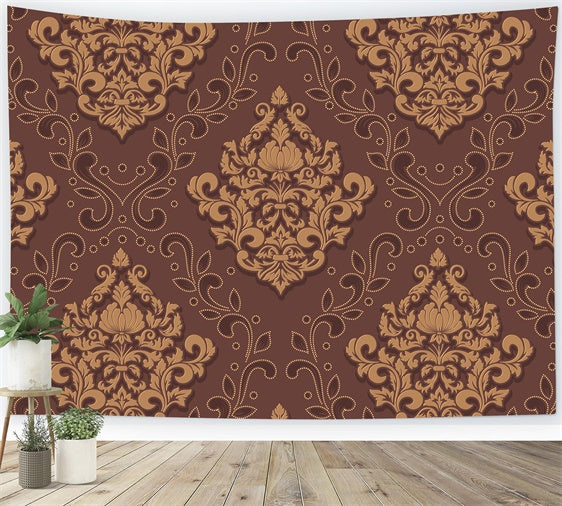 Damask Photo Backdrop Brown Ornamental Floral Backdrop UK BRP12-620