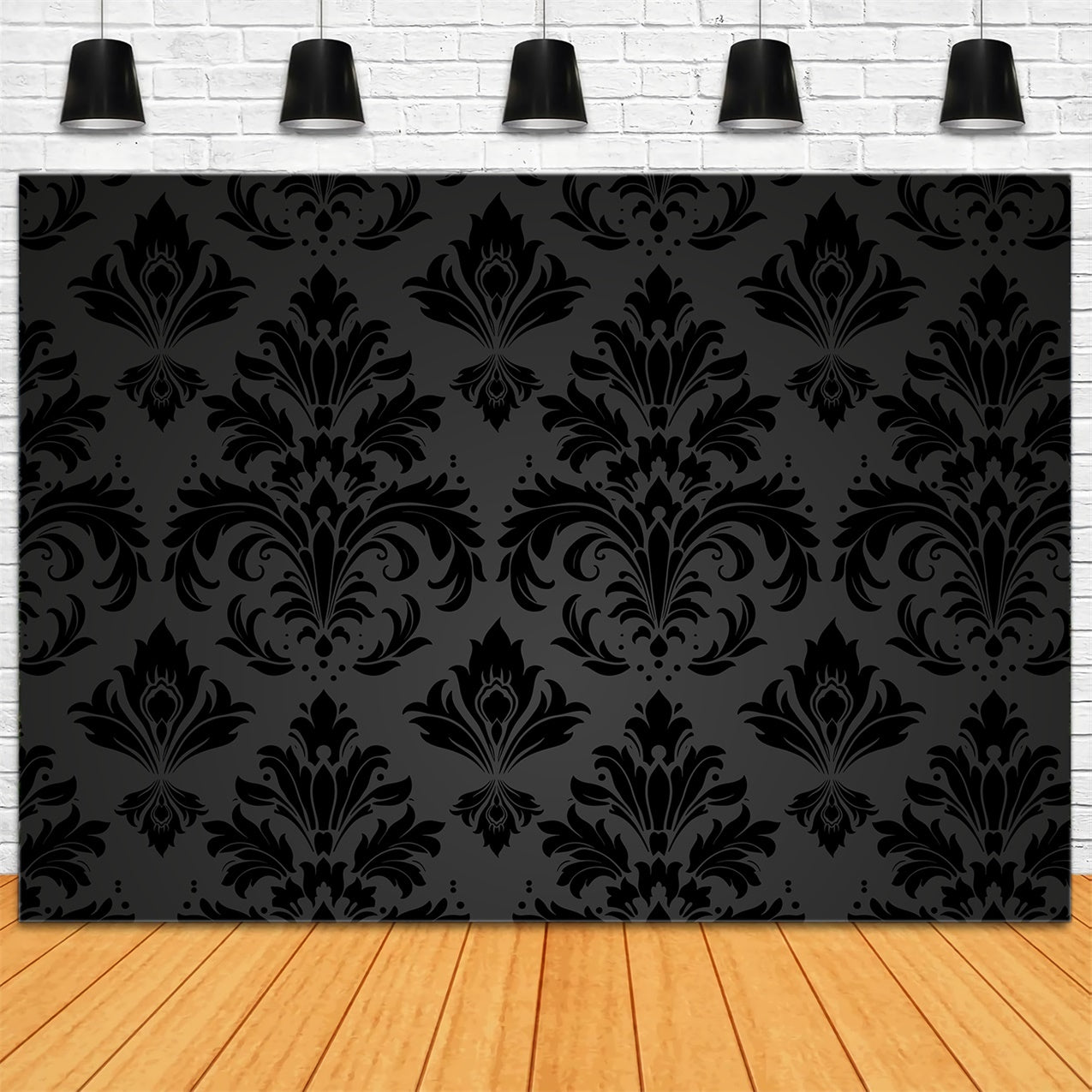 Damask Backdrops Luxurious Black Grey Floral Backdrop UK BRP12-628