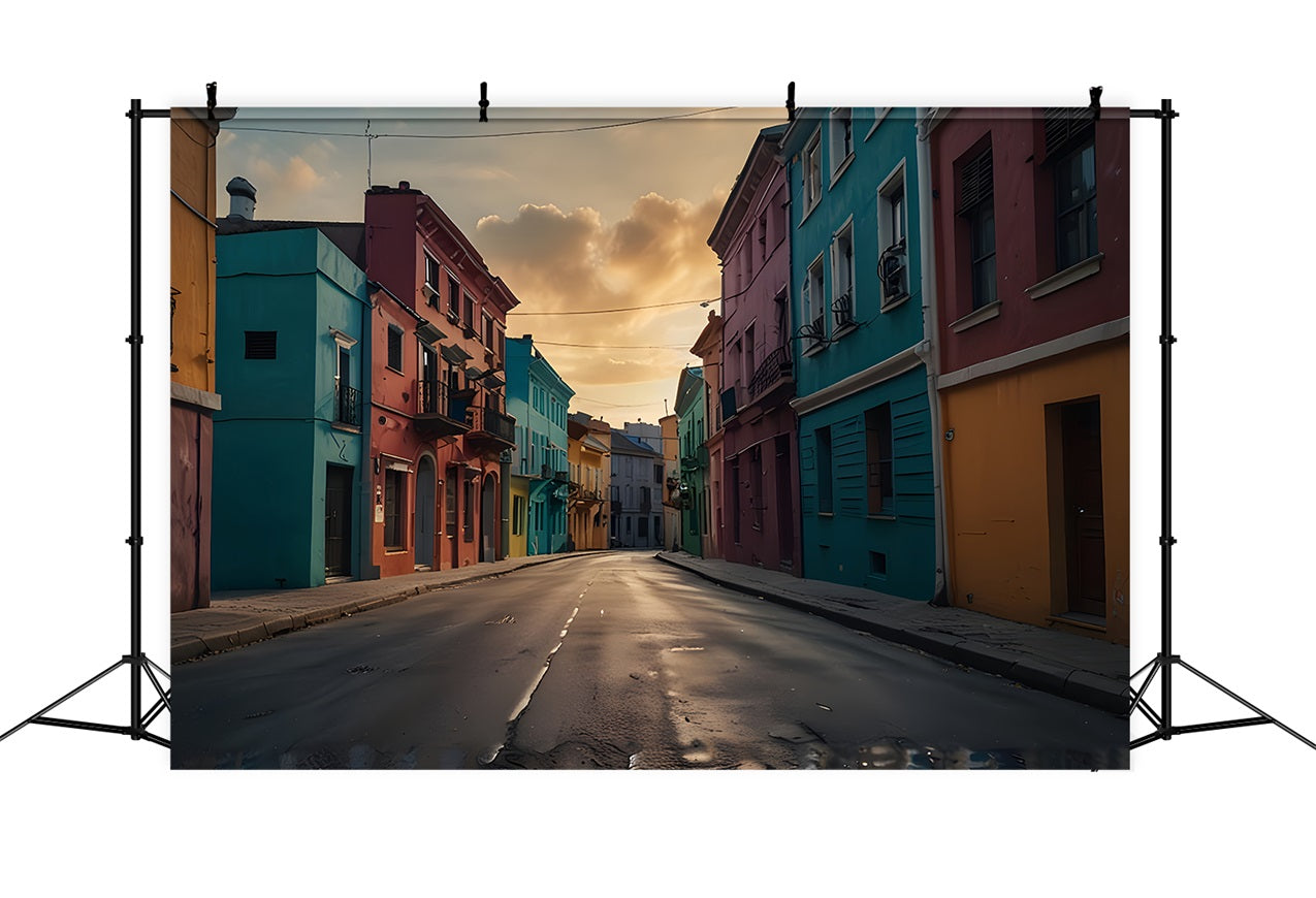 Architecture Backdrop Colorful Street Painted Buildings Backdrop UK BRP12-663