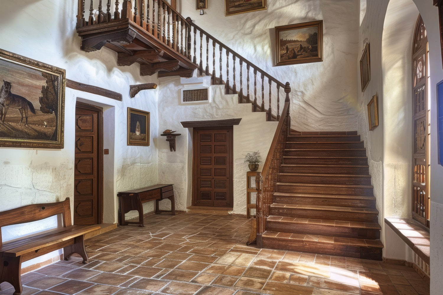 Architecture Backdrop Wooden Staircase Vintage Hall Backdrop UK BRP12-672