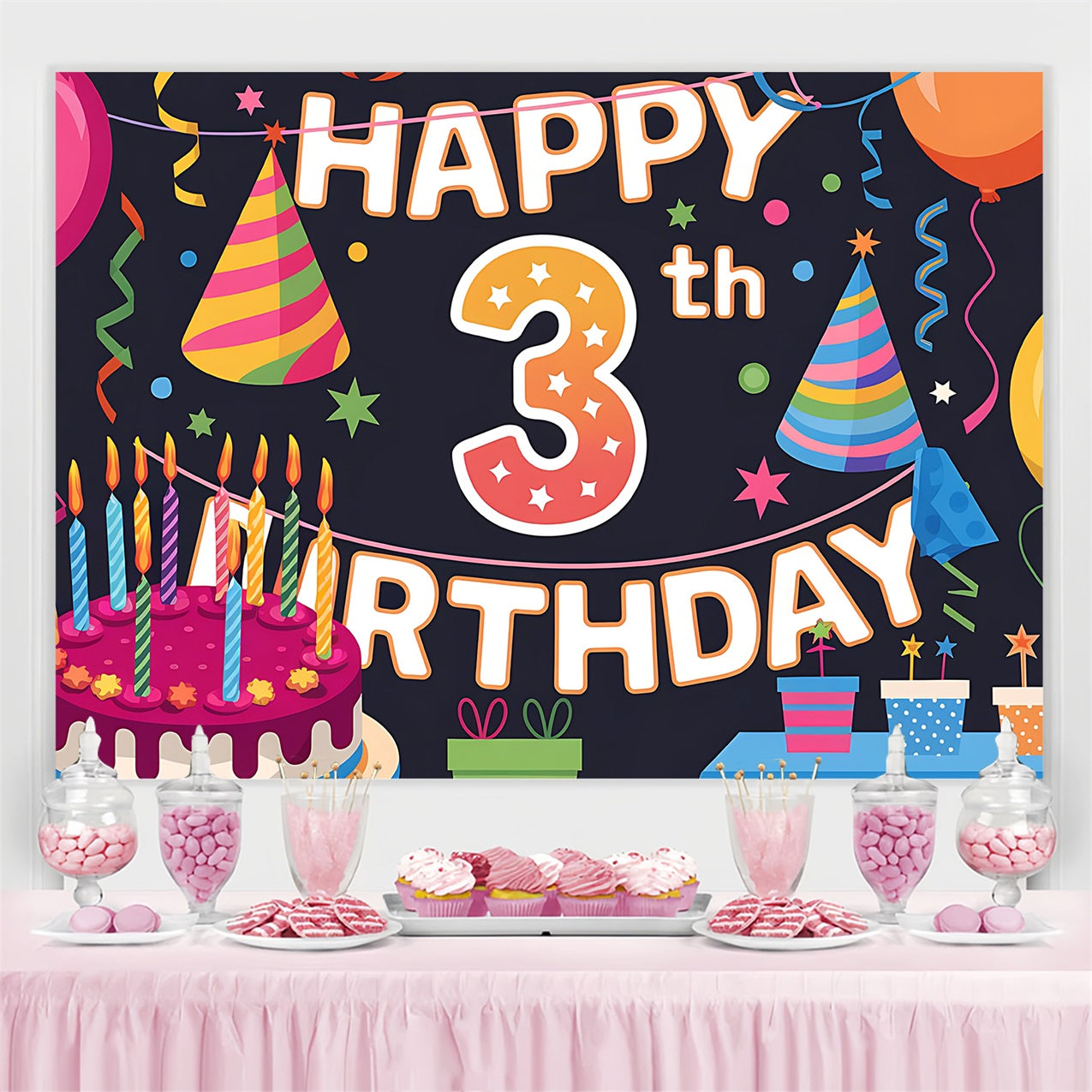 Personalized Backdrop For Birthday Party 3rd Balloons Backdrop UK BRP2-219